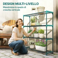 Outsunny Set di 2 Scaffali per Piante a 4 Livelli in Acciaio con Ganci, 90x28x104 cm, Verde(m-4)
