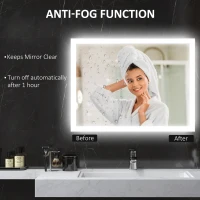 kleankin Oglinda de Baie Iluminata 800 x 600 mm cu Iluminare din Spate cu Lumini LED, Oglinda de Baie de Perete cu 3 Lumini, Intrerupator Tactil Reglabil, Folie de Dezaburire, Orizontala/Verticala(m-6)