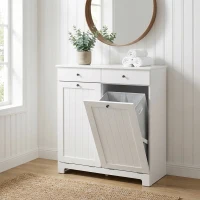 HOMCOM Mobile Portabiancheria con 2 Cesti Inclinabili, 2 Cassetti e 2 Ante a Ribalta per Bagno, 78x38x90cm Bianco(m-13)