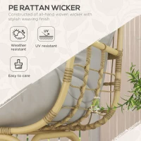 Outsunny Rattansessel Outdoorsessel, wetterbeständig, 126 cm x 72 cm x 126 cm, Natur + Grau(m-5)