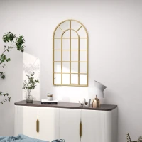 HOMCOM Miroir verrière arche style industriel fenêtre arcade métal 110 x 65 cm doré(m-8)