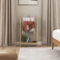 HOMCOM Toallero de Pie de Bambú con 3 Barras de Acero Inoxidable Estante Abierto 50,5x31x90 cm Natural(m-9)