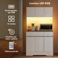 HOMCOM Buffet cuisine meuble cuisine rangement haut avec lumière LED RGB, plan de travail, 6 portes, 2 tiroirs, blanc(m-4)