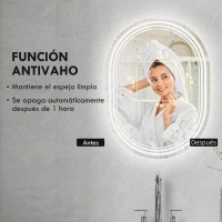 kleankin Espejo Baño con Luz 70x50 cm 3 Colores de Luz, Función Antivaho, Función de Memoria, IP44, Horizontal/Vertical(m-6)