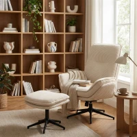 HOMCOM Fauteuil rembourré pivotant avec repose-pieds, Fauteuil inclinable moderne pour salon, chambre à coucher, bureau à domicile, Beige(m-2)
