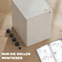 Vinsetto Rollcontainer mit 3 Schubladen mobiler Aktenschrank mit Rollen abschließbar Büroschrank mit Hängeregistratur Stiftfach, Bürocontainer für Büro, Homeoffice, 39 x 48 x 59 cm Weiß(m-8)