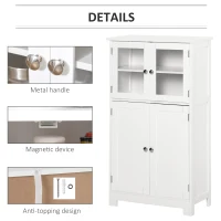 kleankin  Free Standing Bathroom Storage Cabinet, Floor Cupboard with Tempered Glass Doors and Adjustable Shelf, Living room Organizer, White(m-4)