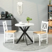 HOMCOM Lot de 2 chaises de salle à manger en bois massif chaise de cuisine esprit campagne dossier croisé blanc et chêne(m-10)