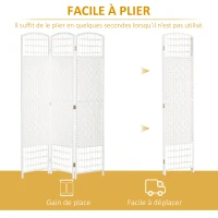 HOMCOM Paravent intérieur en bois séparateur de pièce cloison pliable 3 panneaux 120 x 170 cm blanc(m-4)
