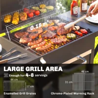 Outsunny Grill węglowy z pokrywą, BBQ Smoker z 2 bocznymi stolikami, dużą powierzchnią grillową, rusztem, termometrem i kółkami(m-4)