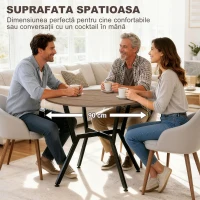 HOMCOM Masă rotundă de living pentru 2 persoane cu suport în formă de X, din lemn și oțel, Ø90x76 cm, negru și maro(m-6)