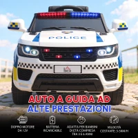 HOMCOM Macchina Elettrica per Bambini della Polizia, 12V Auto Elettrica per Bambini con Telecomando, Sirena Luci Attacco USB per Musica, 110x68x52 cm, Bianco(m-8)