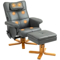 HOMCOM /Massagesessel mit Hocker, verstellbare Lehne, USB-Ladeport, Lederoptik, bis 150 kg, Dunkelgrau(m-11)
