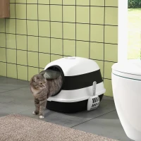 PawHut bac à litière pour chat pliable porte battante lucarne + pelle fournis noir blanc(m-10)