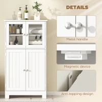 kleankin  Free Standing Bathroom Storage Cabinet, Floor Cupboard with Tempered Glass Doors and Adjustable Shelf, Living room Organizer, White(m-6)