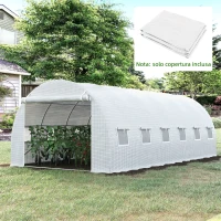 Outsunny Telone di Ricambio per Serra a Tunnel da Giardino 18 m², PE Anti-UV Impermeabile, 12 finestre e Porta Avvolgibile con Zip, 6L x 3l x 2H m, Bianco(m-13)