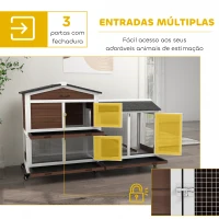 PawHut Casota para Coelhos para Exterior 157,4x53x99,5 cm Gaiola Grande com Rodas, Telhado Asfáltico, Tabuleiros Removíveis e Rampa Castanha(m-8)