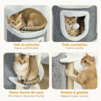 PawHut Tour pour chat à 4 niveaux arbre à chat stable avec griffoirs en sisal et bord en peluche 2 plateformes 50x36x101cm gris(m-5)