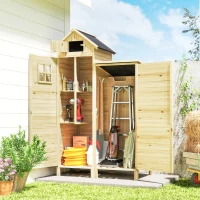 Outsunny Armoire de Jardin en Bois Abri de Jardin Toit en Asphalte Double Zone et Étagères Réglables 106x57x167cm Naturel(m-10)