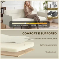 HOMCOM Divano Letto 3 Posti con Schienale Reclinabile e Rivestimento Effetto Velluto, 185x84x83 cm, Beige(m-6)