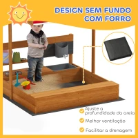 Outsunny Caixa de Areia de Madeira para Crianças com Toldo Regulável e Brinquedos de Cozinha para Crianças de 3-7 Anos 114x110x110 cm Vermelho(m-6)