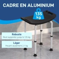 HOMCOM Tabouret de douche pour personnes âgées et handicapées avec hauteur réglable, patins antidérapants, noir(m-4)