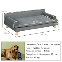 PawHut Cama Elevada para Cães Grandes e Médios 100x62x32 cm  Revestimento em Chenille com Almofada Lavável  Cinza Escuro(m-3)