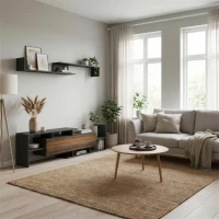 HOMCOM Mobile TV con Mensola a Muro, Ripiani Aperti e Armadietto in Legno, Nero e Marrone(m-13)