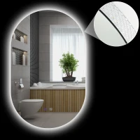 kleankin Miroir ovale mural lumineux LED salle de bain 81 x 51 cm 3 couleurs luminosité réglable interrupteur tactile transparent(m-1)