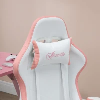 Vinsetto Computer Gaming Chair, PU Leather Office Desk Chair with Footrest, Swivel Wheels, 135° Reclining Back, Lumbar Support, Headrest for Home, White and Pink(m-8)