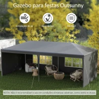 Outsunny Tenda de Jardim 6x3m com 4 Paredes Laterais e 2 Janelas Visíveis Pérgola Gazebo de Exterior para Festas e Eventos Cinzento(m-4)