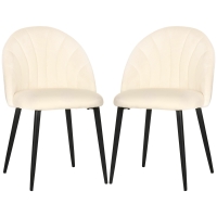 HOMCOM Lot de 2 chaises Velours Crème Pieds métal Noir dim. 52L x 54l x 79H cm