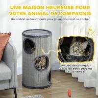 PawHut Tonneau à gratter pour chat, tour à griffer en sisal à 3 niveaux recouvert de peluche, Ø 38 x 70 cm, gris clair(m-4)