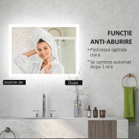 kleankin Oglindă de baie cu lumini LED reglabilă, control tactil și funcție anti-aburire, 70x50 cm(m-6)