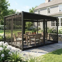 Outsunny Pérgola de Jardim 3x4 m com Teto Retrátil e 4 Laterais em Rede UPF30+ Pérgola para Exterior Terraço Cinza(m-8)