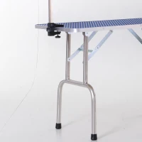 PawHut 42" Dog Grooming Table, Adjustable Pet Cat Drying Beauty Table with 2 Loops Storage Basket, Rubber Top, Blue(m-12)