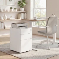 Vinsetto Rollcontainer mit 3 Schubladen mobiler Aktenschrank mit Rollen abschließbar Büroschrank mit Hängeregistratur Stiftfach, Bürocontainer für Büro, Homeoffice, 39 x 48 x 59 cm Weiß(m-2)