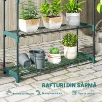 Outsunny Set de 2 rafturi pentru plante cu 4 niveluri din oțel cu cârlige, 90x28x104 cm, verde(m-5)