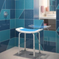 HOMCOM Sgabello per Doccia da Bagno in Lega di Alluminio e Plastica Antiscivolo, Sgabello Bagno con Altezza Regolabile 6 Livelli 39-52cm, Blu(m-9)