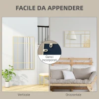 HOMCOM Specchio da Parete Stile Finestra con Montaggio Verticale e Orizzontale, 90x60 cm, Oro(m-5)