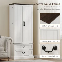 HOMCOM Buffet haut cuisine, armoire de cuisine, LED à capteur, 2 portes, tiroirs et étagères réglables, 76x39,5x183cm, blanc(m-7)