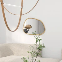 HOMCOM Miroir mural miroir décoratif forme organique avec cadre en bois horizontal ou vertical 80 x 60 cm naturel(m-10)