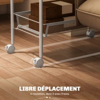 HOMCOM Chariot de rangement à 5 niveaux, desserte à roulettes avec paniers amovibles et 4 crochets, 45x26.5x106cm, blanc(m-6)