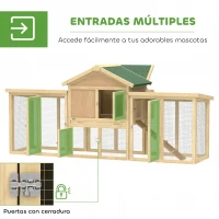 PawHut Gallinero para Exterior Grande de Madera 204x85x93 cm con Caja de Anidación Corral Bandeja Extraíble y Percha Natural(m-5)