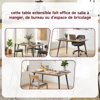 HOMCOM Table à manger pliante table extensible 120-160 cm jusqu'à 6 à 8 personnes avec pieds en acier, naturel(m-4)