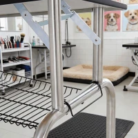 PawHut 42" Dog Grooming Table, Adjustable Pet Cat Drying Beauty Table with 2 Loops Storage Basket, Rubber Top, Black(m-14)