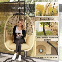 Outsunny Leagăn pentru Exterior cu Pernă Capitonată, Scaun Suspendat pentru Terasă cu Suport Metalic, Cos Pliabil, 110x100x188 cm, Gri(m-7)
