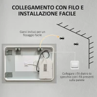 kleankin Specchio Bagno LED Antiappannamento con 3 Colori e Luminosità Regolabile, in Metallo e Vetro, 80x60x3 cm(m-9)