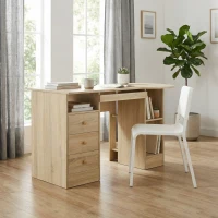 HOMCOM Scrivania da PC per Ufficio con Scaffali, Cassetti e Ripiano Testiera in Legno, 125x60x74cm(m-11)