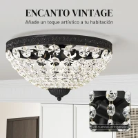 HOMCOM Lámpara de Techo de Cristal Vintage con 2 Casquillos E14 40W con 168 Cuentas de Cristal para Dormitorio Salón Negro(m-4)
